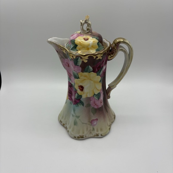 Royal Nippon Hand Painted Chocolate Coffee Tea Pot Roses Gold Trim – Lid Damage - Picture 5 of 14